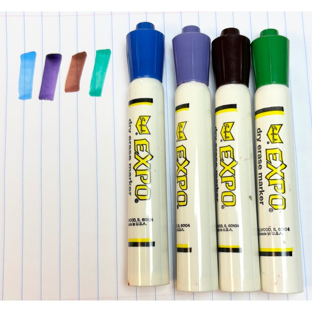 Vintage Sanford EXPO Dry Erase Markers Set of 4 Blue Purple Brown Green